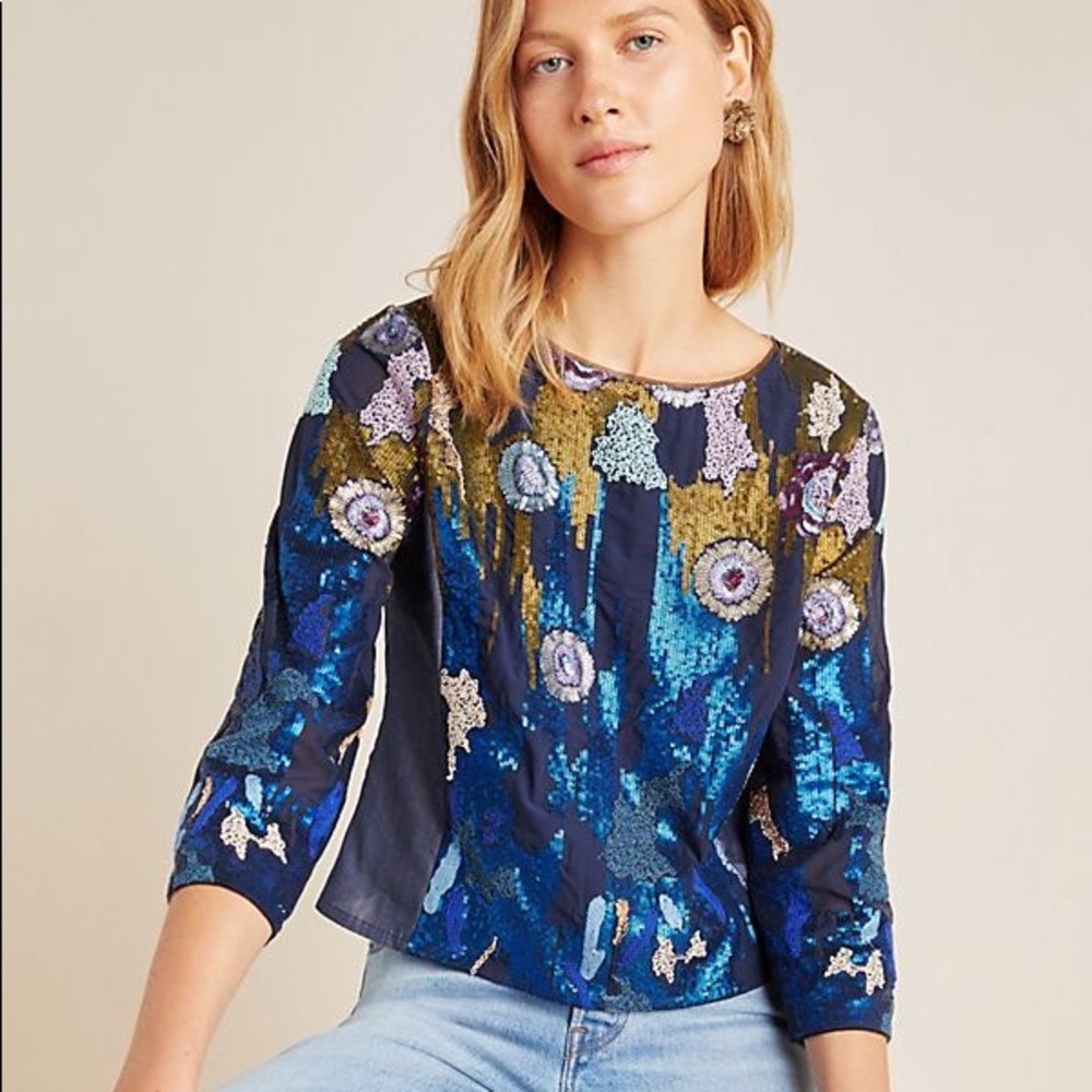 NWT Anthropologie Sequin Blouse
